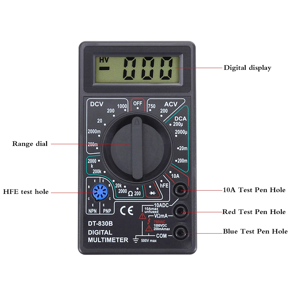 Towayer LCD Digital Multimeter AC/DC 750/1000V Digital Mini Handheld-Multimeter Probe For Voltmeter Ammeter Ohm Tester Meter