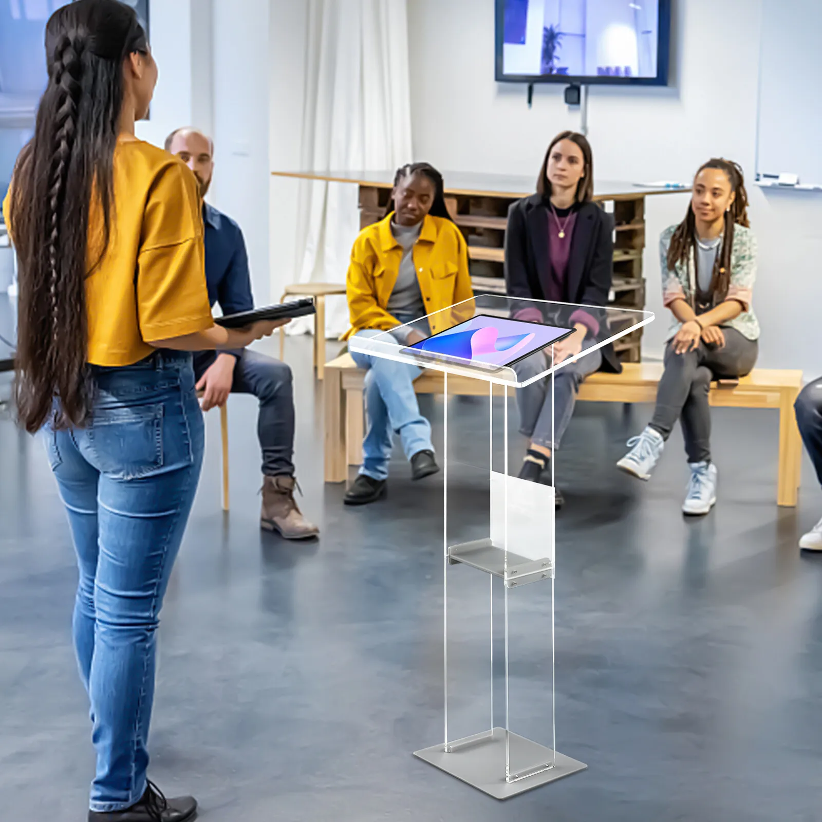 عرض الاكريليك واضح المنبر حامل منبر منصة الكنيسة مكتب المؤتمر المنصة