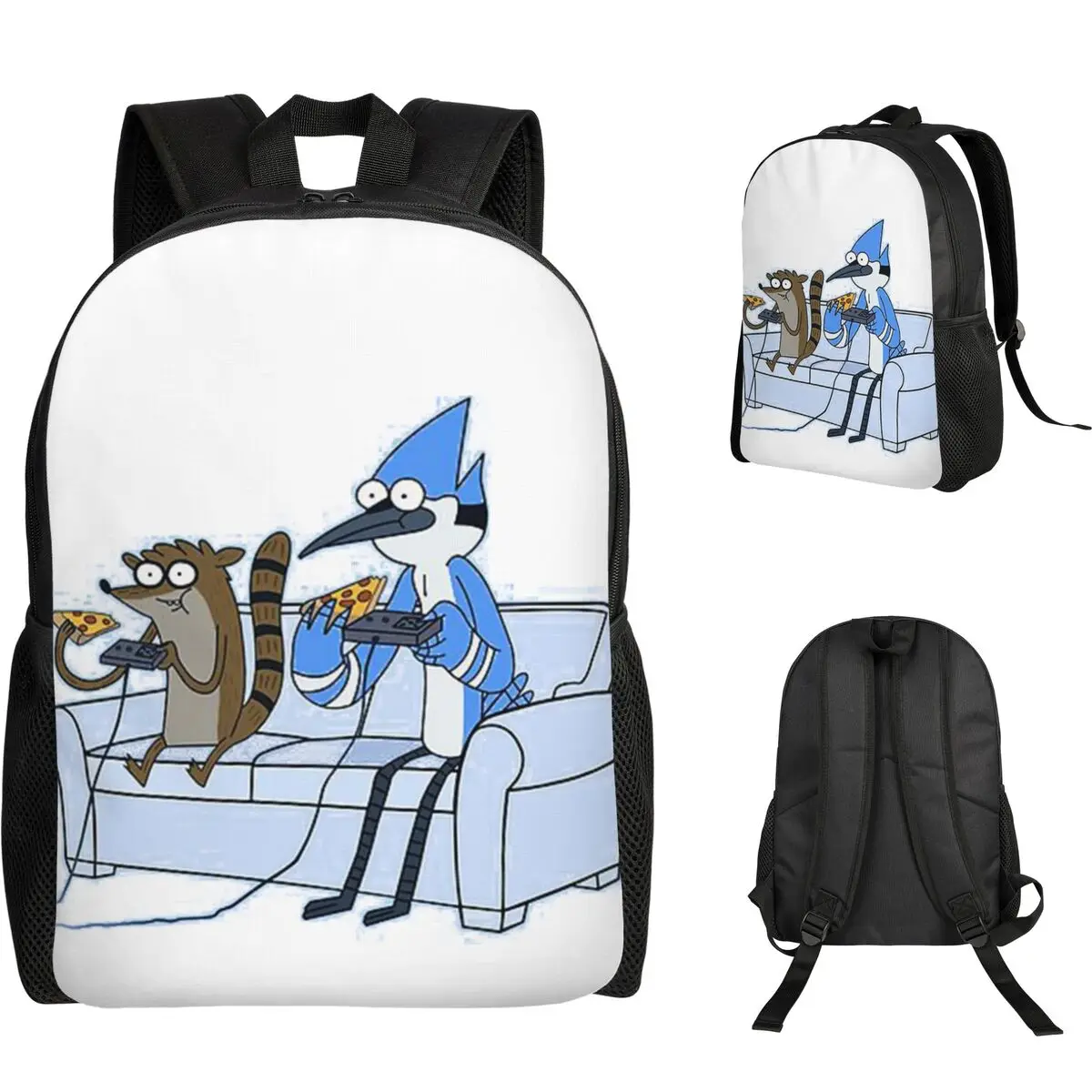 Mordecai And Rigby Pizza And Video Games Student Backpack School Bag Hiking Travel Daypack for Men Women Bookbag Shoulder Bags
