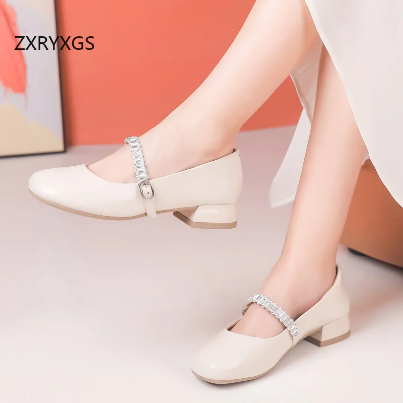 ZXRYXGS مزاجه أنيقة جلد البقر النساء حقيقية أحذية من الجلد كعوب منخفضة 2025 حجم كبير مكتب مأدبة أحذية الموضة المد