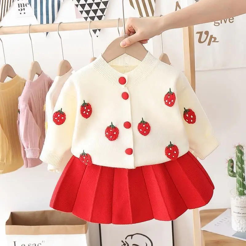 

Children's Clothing Sets fruit cardigan + skirt 2Pcs Sweater girls clothes set 1 to 6 years baby girl outfit skirt sets