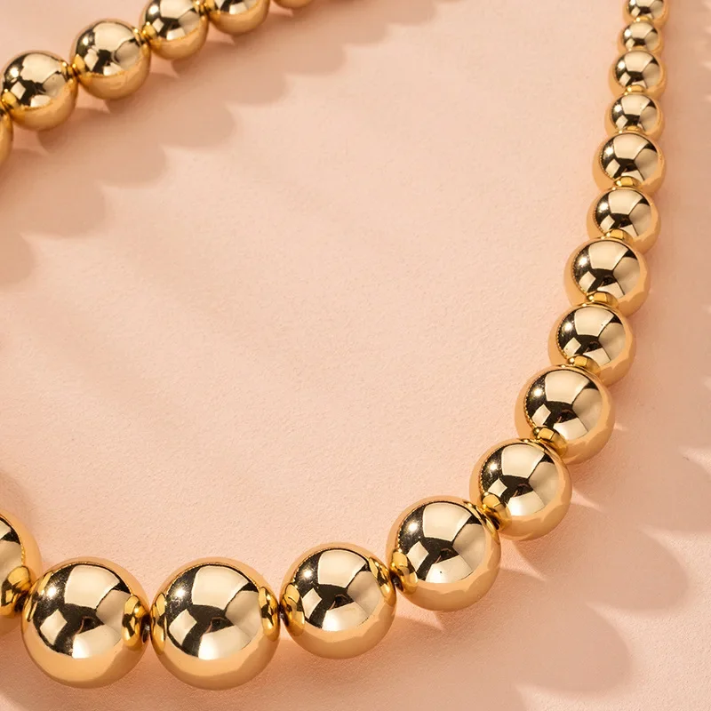 New Fashion Statement Gold Color Ball Beads Necklace for Women Punk Chain Charm Gothic Choker Necklace Jewelry Gifts