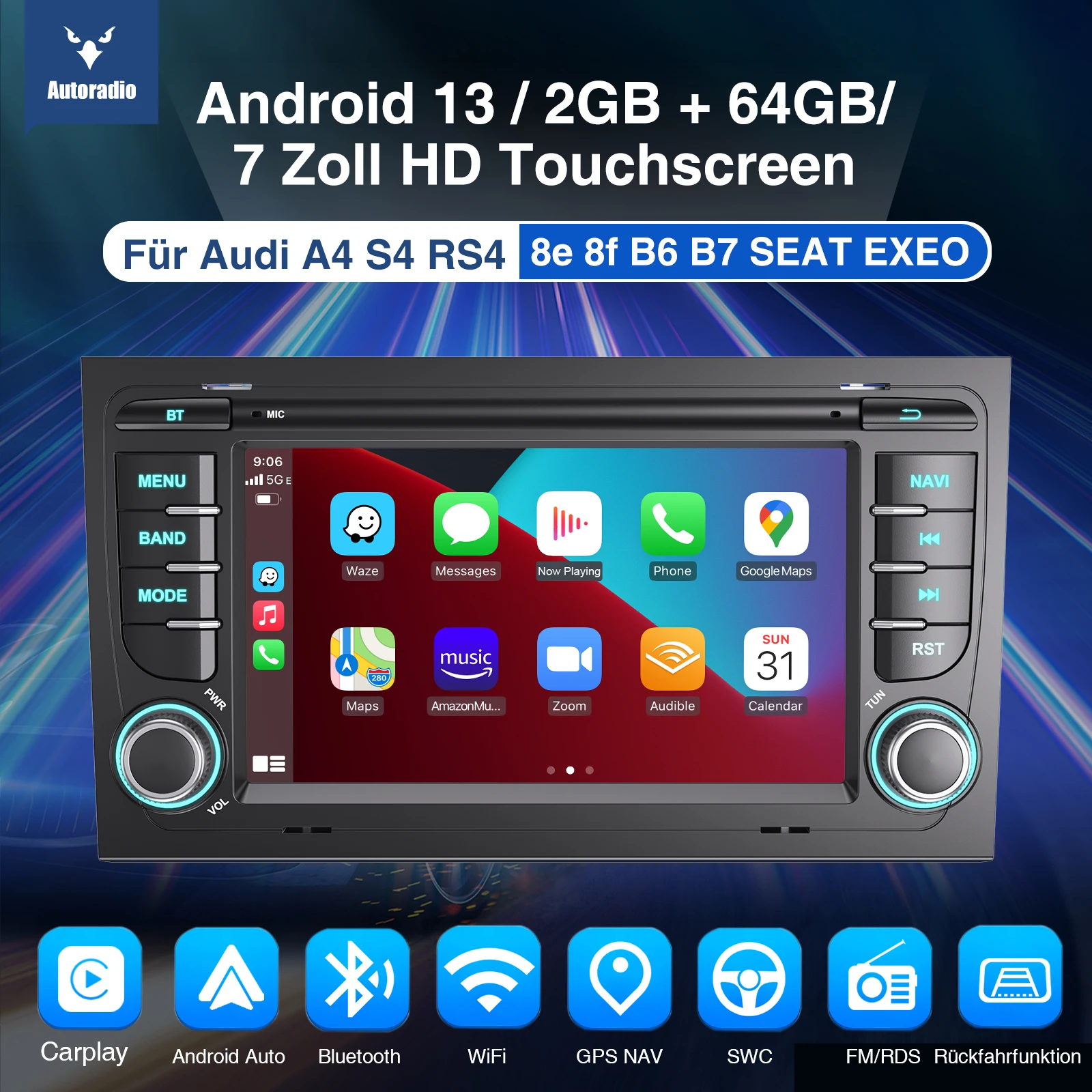 ESSGOO Android 13 Car Radio For Audi A4 S4 RS4 8e 8f B6 B7 SEAT EXEO Carplay Automotive Multimedia Player GPS Auto IPS Screen