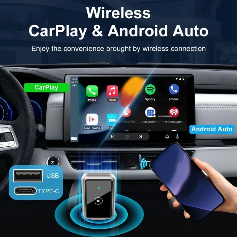 Universal Android Auto Adapter Plug& Play Wireless Carplay Dongle 2 In 1 Smart Mini Box For VW Toyota Nissan Honda Ford