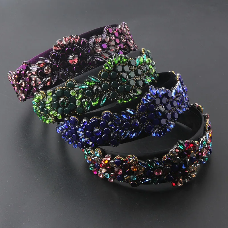 New Fashion Baroque Geometric Color Rhinestone Light Luxury Hair Hoop Ladies Prom Focus on Highlights Hair Accessories 939