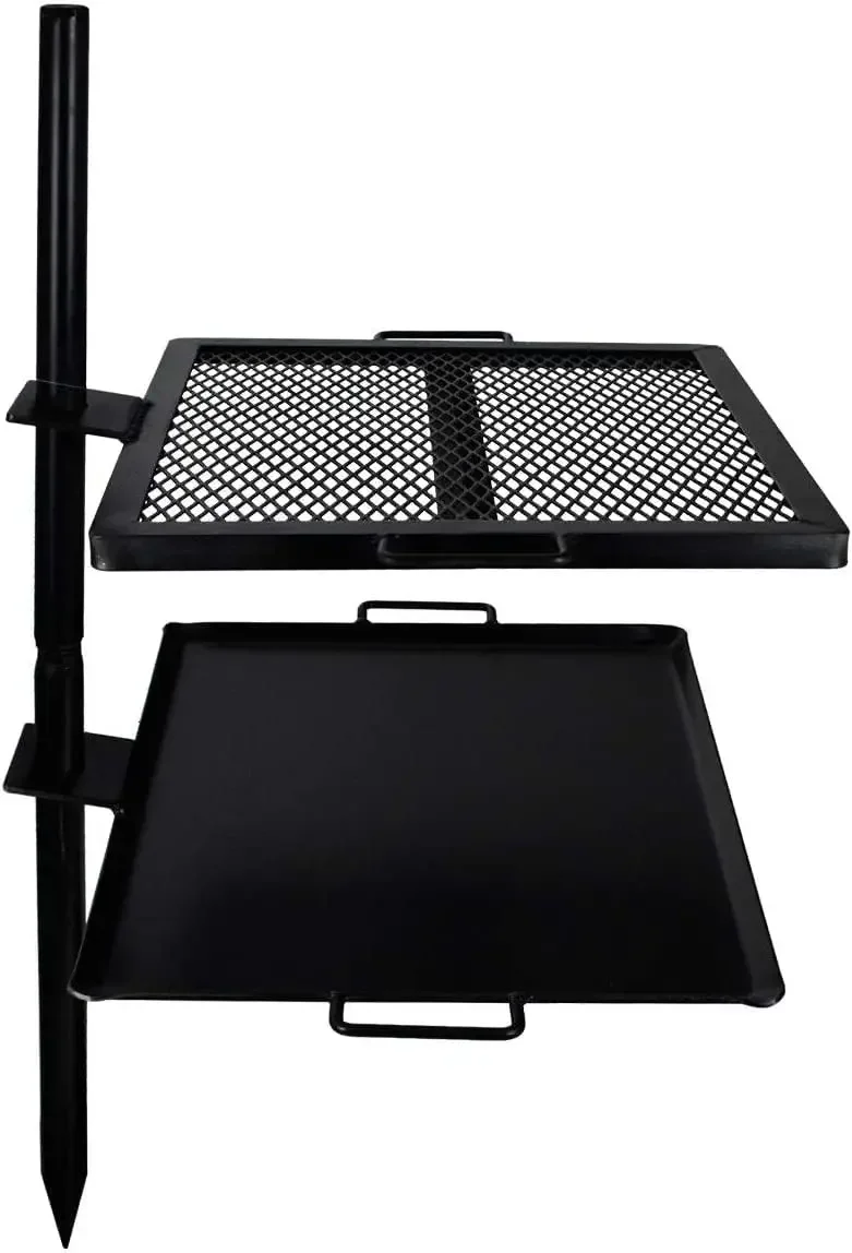 Open Fire Cooking Gravity Combo Grill & Skillet  Ultimate Camping Cooking Tool Black, Grill dimensions