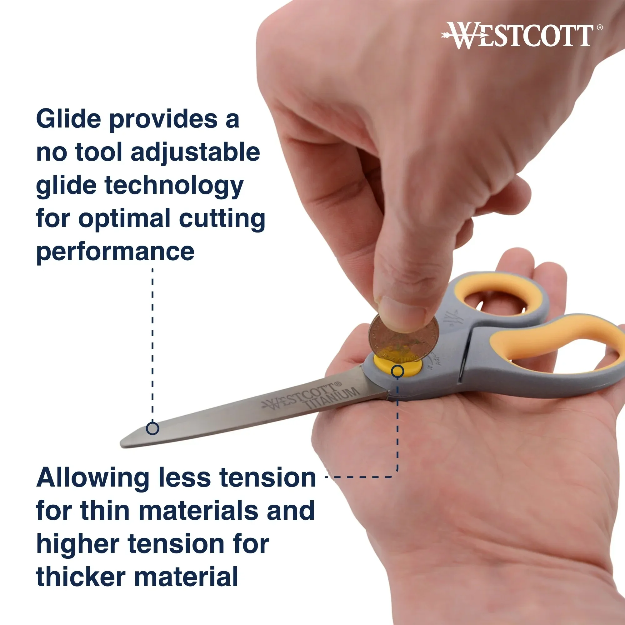 Westcott Titanium Bonded Adjustable Glide Scissors, 8", Grey & Yellow, for Office, 2-Pack