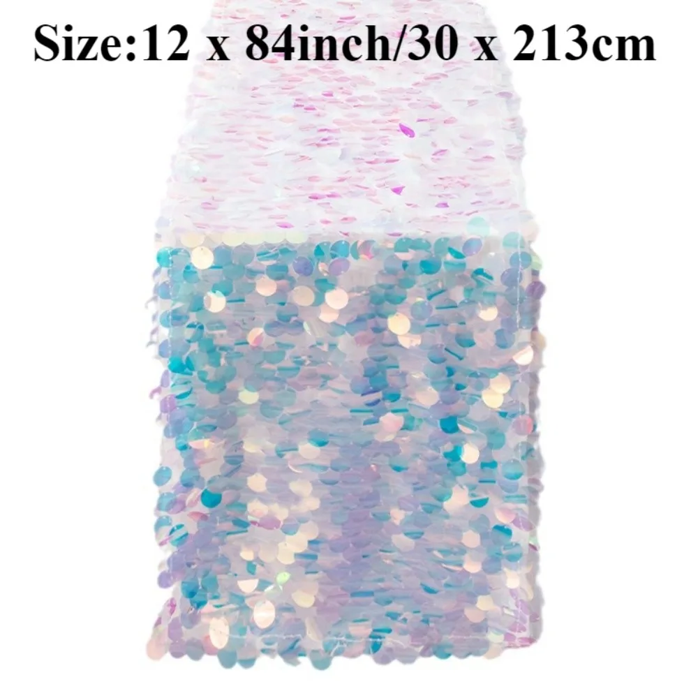 Party Sequin Table Runner Mermaid Tail Scales Table Runner Glitter Holographic Sequin Table Cover for Ocean Under The Sea Party