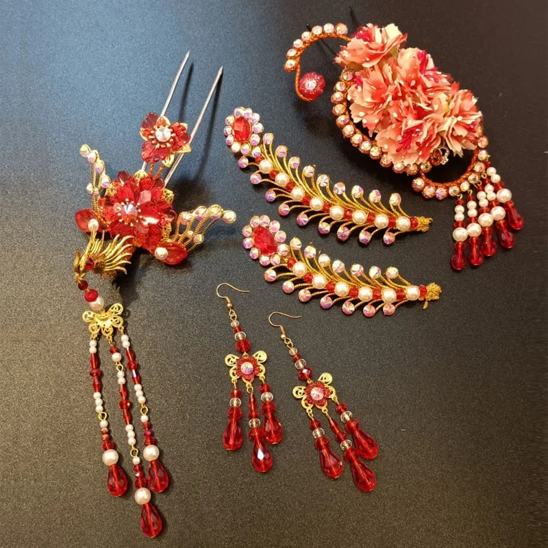 Delicado vintage chinês han traje headwear ópera chinesa, huangmei, ópera comantonesa, phoenix cauda colorido esmalte conjunto cocar