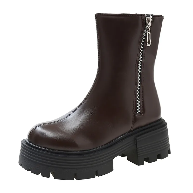 Brand Women Shoes 2023 Winter Plush Warm Women's Rider Boots New Design Chunky Heel Platform Brown Long Boots Zapatos De Mujer