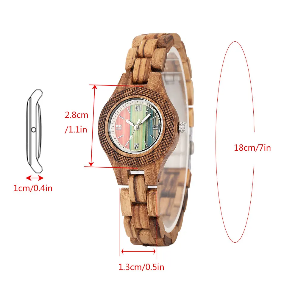 Trendy Tiny Round Dial Quartz Watch for Women Vintage Zebrawood Band Bracelet Ladies Wristwatch Exquisite Female Timepiece Gifts