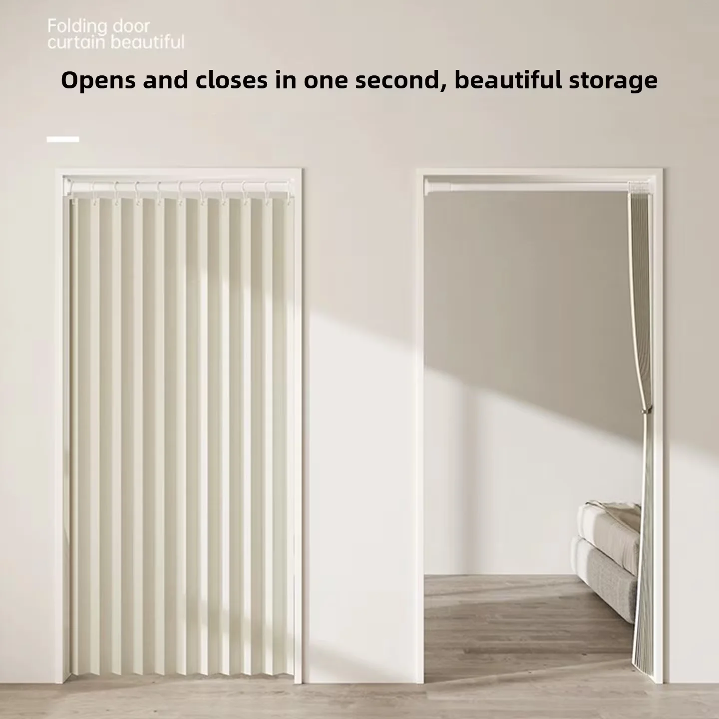 Invisible Folding Door Curtain No Drilling,Thick Polyester Gauze, Blackout Thermal,Magnetic Buckle,Easy Care for Kitchen Bedroo