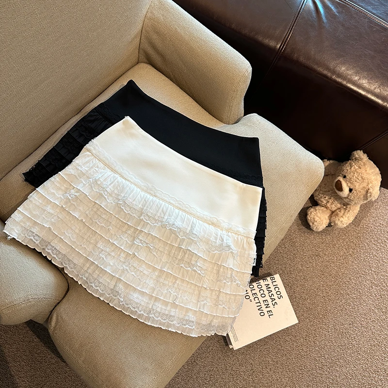 Pure Desire Lace Trim Puffy Cake Skirt Women's Summer New High Waist Slimming Anti-Light A-Line  Skirt Korean Style Commute