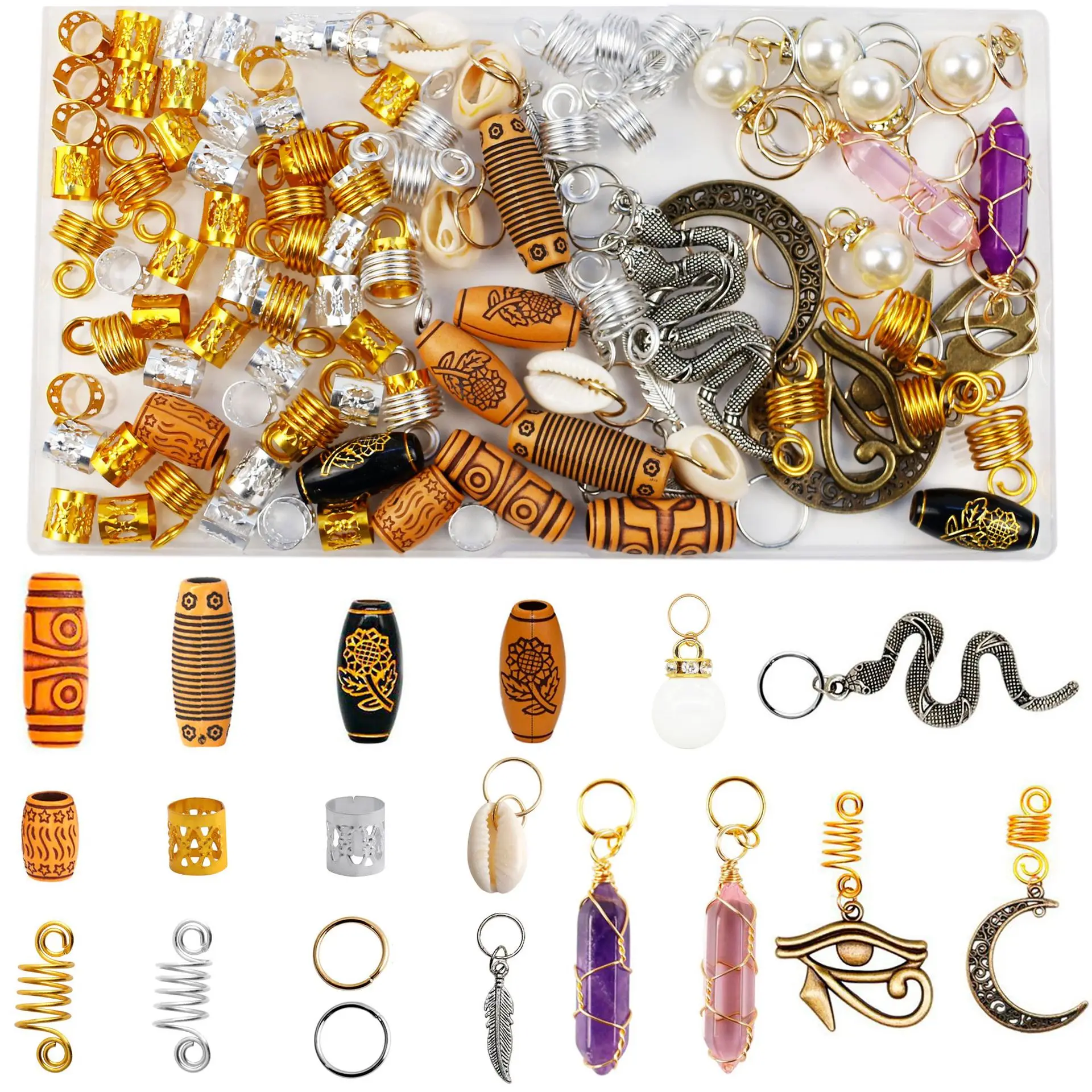 

121pcs/lot Dreadlock Beads Loc Jewelry Hair Accessories for Braids Braid Clip in Hair Beads for Braids Tube Beads