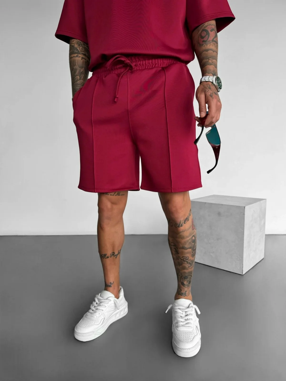 Men cross-border 2025 explosive summer fashion casual solid color pocket draw rope shorts loose travel casual shorts