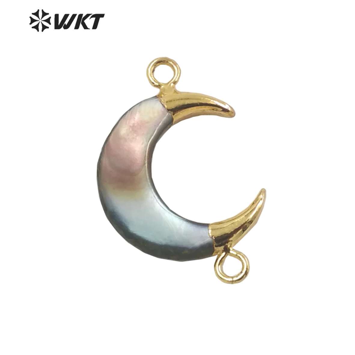 

WT-JP293 WKT High Quality Natural Grey Shell Pendant Moon Shape Double Hook Connector For Ladies Jewelry Accessories