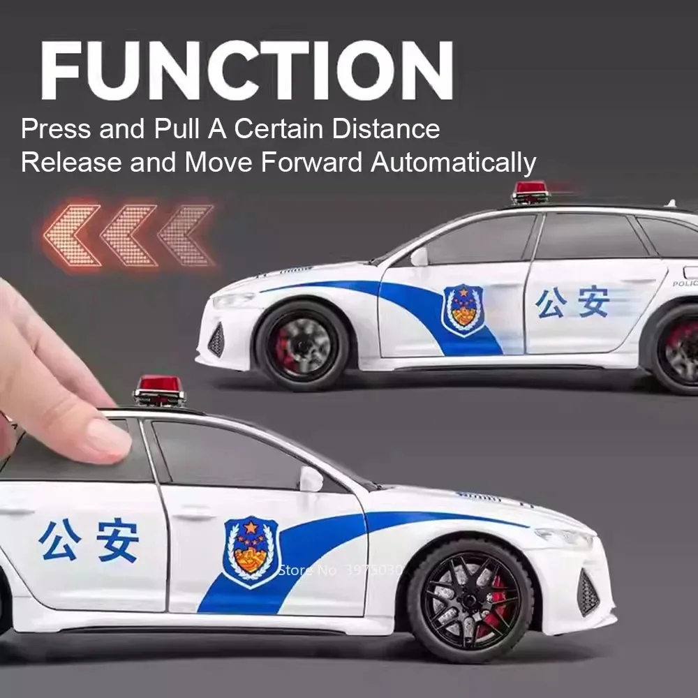 Voitures de Police AUDI RS6, modèles miniatures en alliage moulé sous pression, jouets avec son et lumière, véhicules à tirer pour enfants, cadeaux de Collection, 1:24