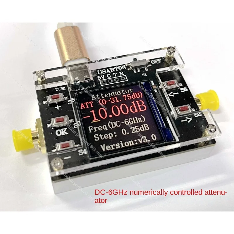 TYPE-C 6G digital programmable RF attenuator 30DB TFT display CNC shell supports communication