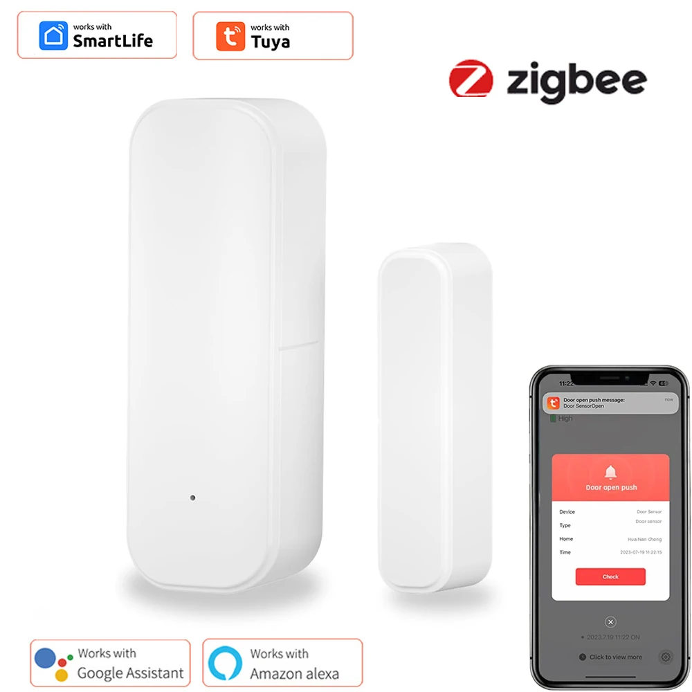 

Умный беспроводной магнитный датчик открытия двери и окна Tuya Zigbee с оповещением о приложении для защиты дома и безопасности