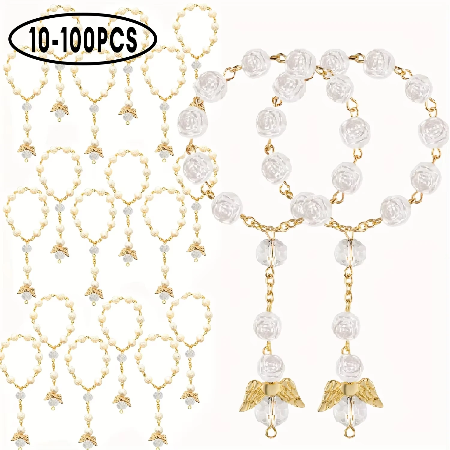 10/100 Piezas Mini Rosarios, Regalo para Bautizo, Comunión Católica, Cruz Central, Pulsera de Rosario con Cuentas para Recuerdos de Bautizo y Bautizos
