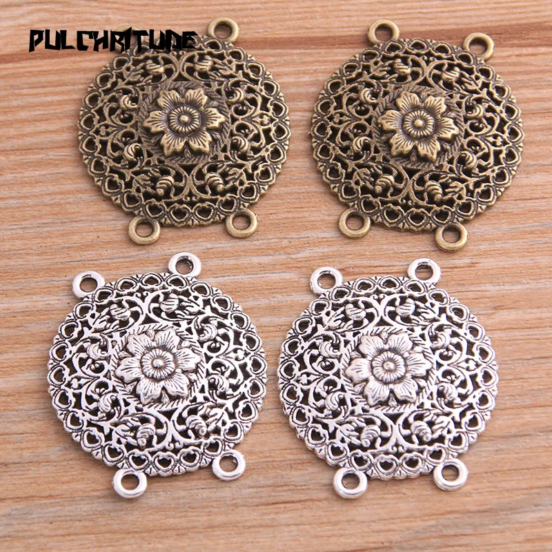 6pcs 30*34mm New Product Two Color Zinc Alloy Hollow Flower Porous Connectors Jewelry Making DIY Handmade Craft