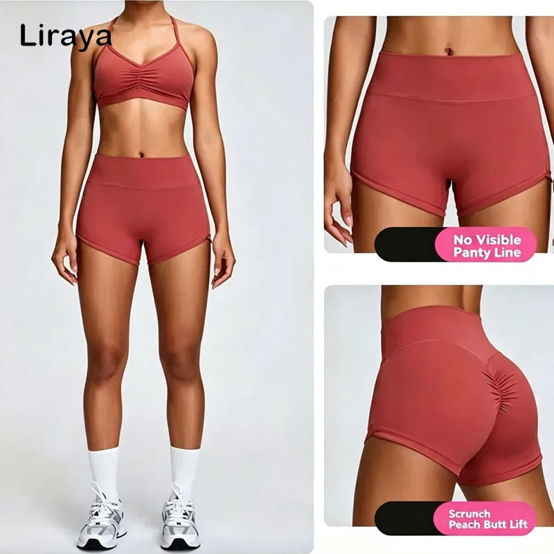 Women High Waist Scrunch Butt Yoga Shorts, V-Seam Butt Lifting Biker Shorts, No Front T-Line Workout Shorts, Slim Fitness Gym Ru