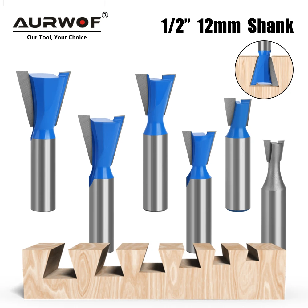 

AURWOF 6pcs 12mm Shank 1/2 Dovetail Joint Router Bits Set 14 Degree Woodworking Engraving Bit Milling Cutter For Wood C13-026