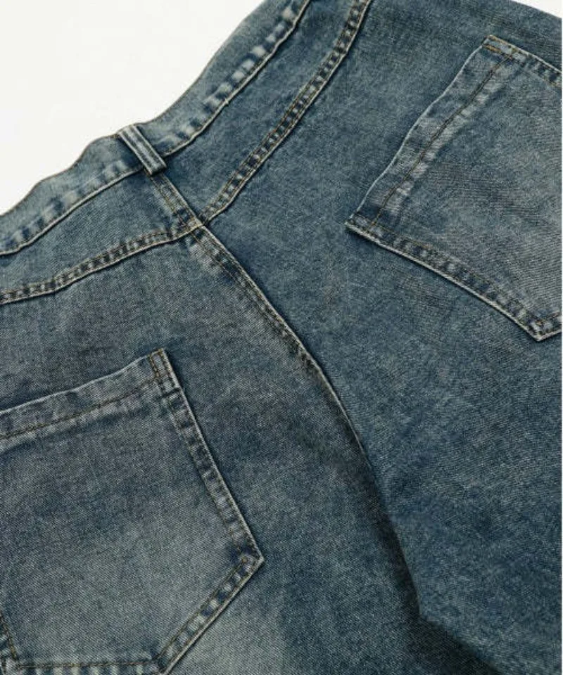 Damen Vintage Washed Baggy Jeans mit abnehmbarem Denim-Wickelgürtel, Leoparden- und Sternmuster, weitem Bein, lockerer Y2K Streetwear, Oversized Denim-Hose – Detail 7
