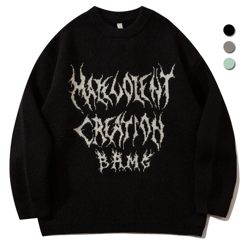 Graffiti sweter z dzianiny mężczyźni Grunge Hip-Hop odzież uliczna z nadrukiem sweter jesienny w stylu Harajuku koreański luźny, typu Oversize Casual para sweter