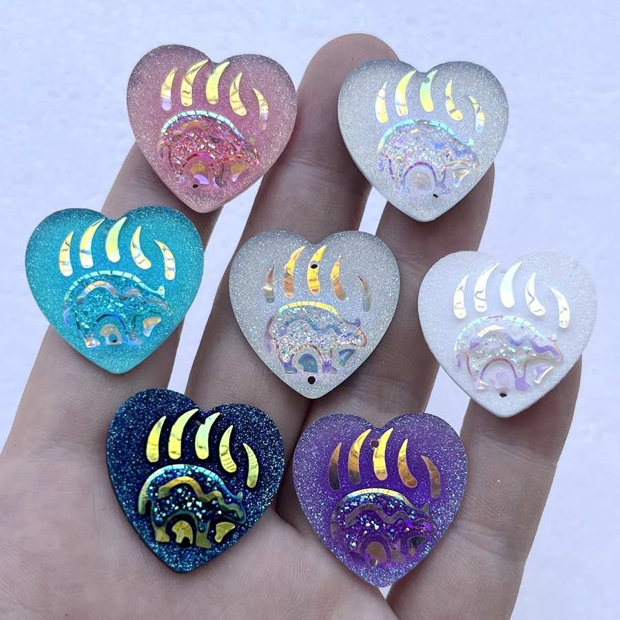 25mm AB kolor niedźwiedź pazur serce żywica do szycia Rhinestone scrapbook diy biżuteria kolczyki dekoracyjne urok żywica rzemiosło 10 sztuk/partia