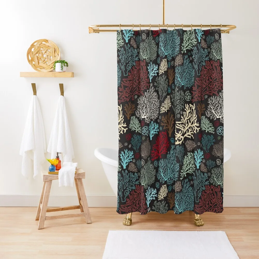 

Ocean corals on the dark background Shower Curtain For Bathrooms With Beautiful Designs Bathroom Showers Curtain