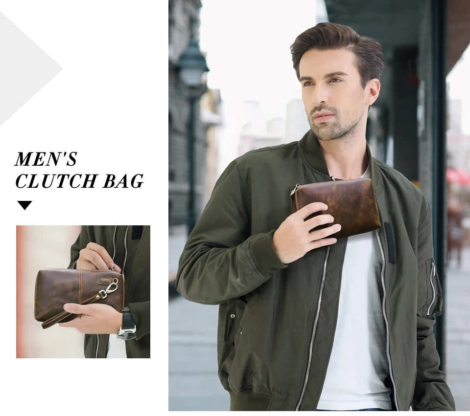 CONTACT'S Vintage Herren Clutch Bag RFID Echtes Leder Clutch Wallet Bag Casual Lange Geldbörse Große Kapazität Reisehandtasche Männlich – Detail 1