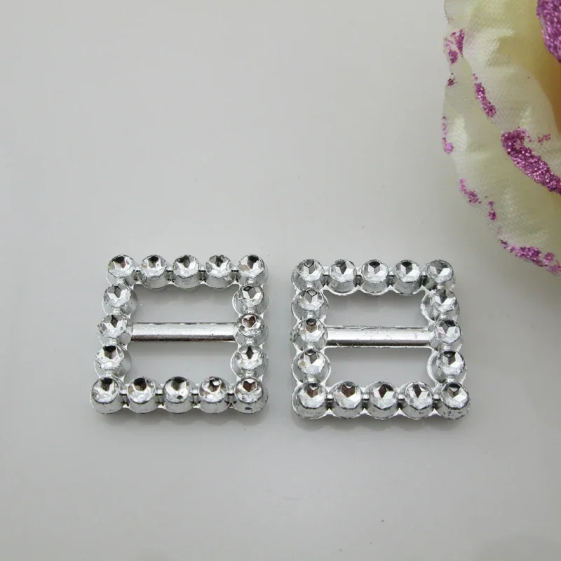 10 X Acrylic Square Buckle For Wedding Invitation Ribbon Slider