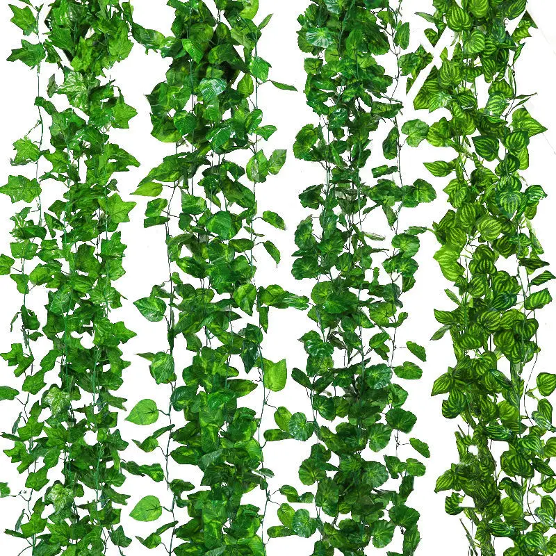 2.1M Artificial Plant Green Ivy Leaf Garland Silk Wall Hanging Vine Home Garden Decoration Wedding Party DIY Fake Wreath Leaves