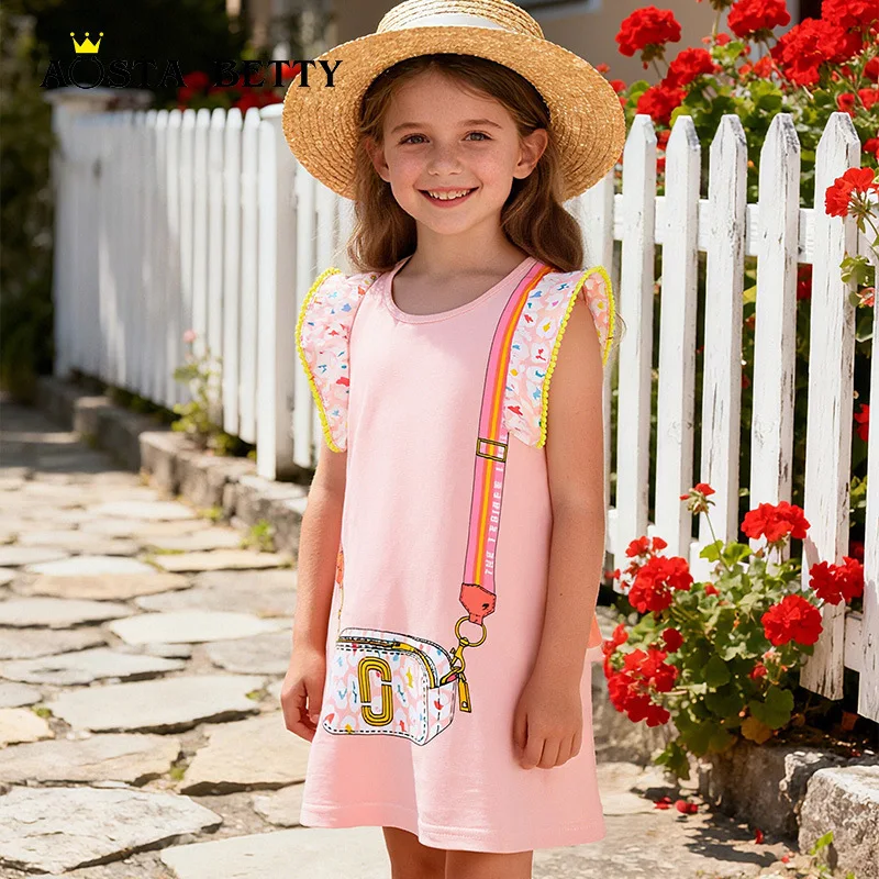 

Stylish Girls' Vest Dress Summer New Cartoon Print Girls' Princess Dress with Flutter Sleeves Children's Dress
