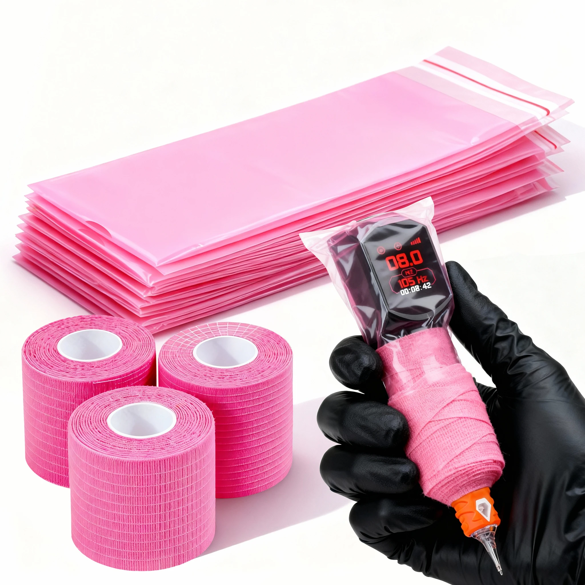 100Pcs Tattoo Pencil Sleeve Bag Covers and 3Pcs Pink/Black Bandage Practice Tattoo Microblading Supplie for Tattoo Artists