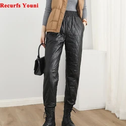 Thickened Leather Pants For Women 2023 Winter European 100% Sheep Skin Cropped Trousers Casual Outdoor Windproof Pantalon Femme