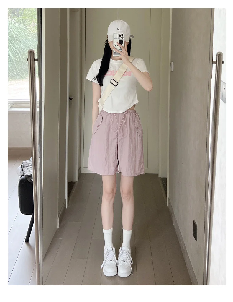 Quick Dry Casual Workwear Five-Point Pants for Women Summer American Style Slimming Straight Leg Wide Leg Trousers