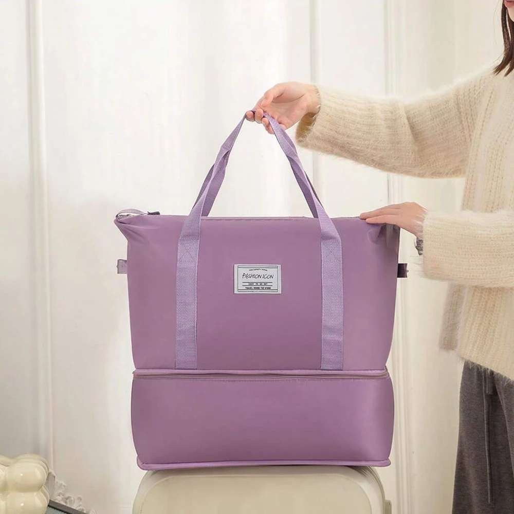Promotional Fashionable Foldable Large-Capacity Double-Layer Travel Bag; Luggage Storage Bag; Multifunctional Handbag; Lightweight Portable Expandable Maternity Bag; Solid Color Unisex Dry-Wet Separation Gym Bag