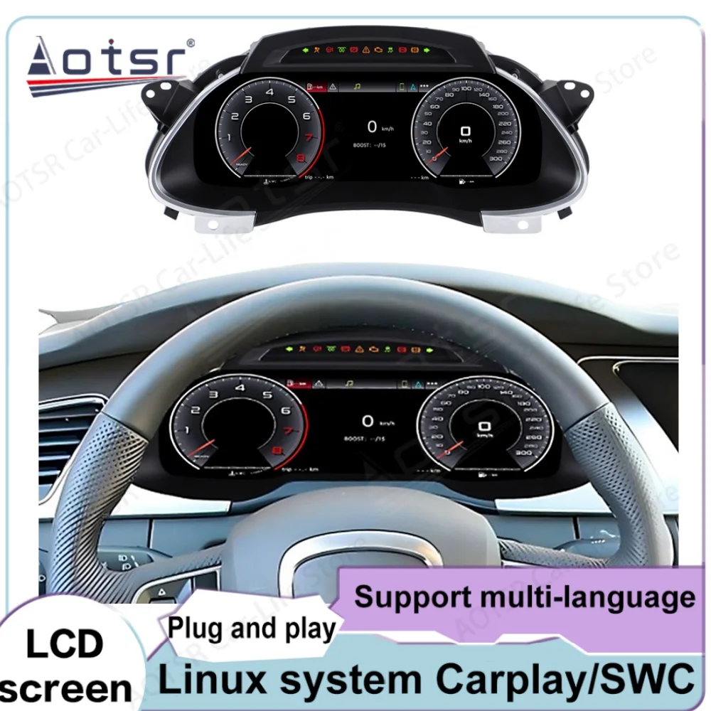 Panel Instrumen Digital 12.3 Inci Linux Plug and Play Untuk Audi A4 2009~2012, Speedometer, Meter, Kluster Instrumen Virtual, Kokpit