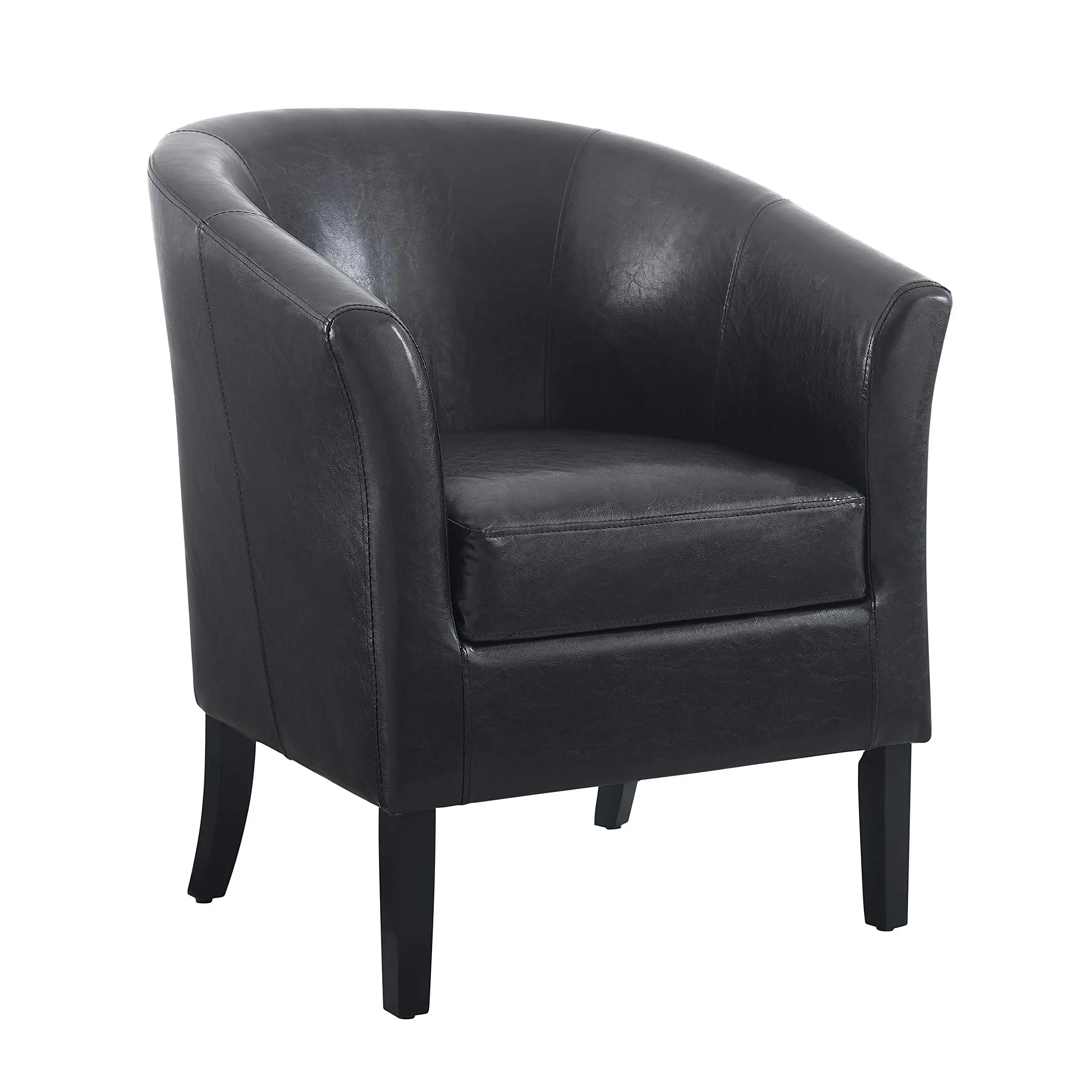 

Black Faux Leather Tub Chair With Curved Back And Tapered Wooden Legs