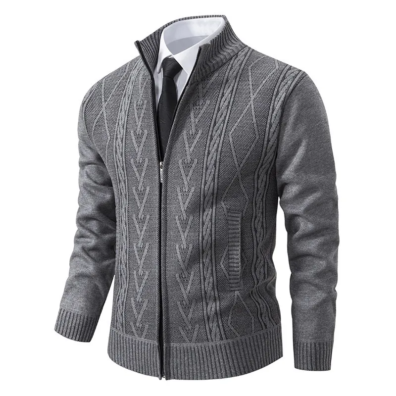 2025 New Style Men's Stand-Up Collar Sweater Cardigan Winter Thick Outerwear Knitted Shirt Casual Jacket Male