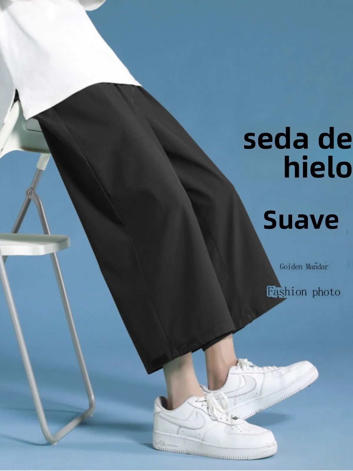 Pantalones deportivos de poliéster para hombre, estilo juvenil, de pierna ancha, corte recto, holgados, casuales, de seda hel...