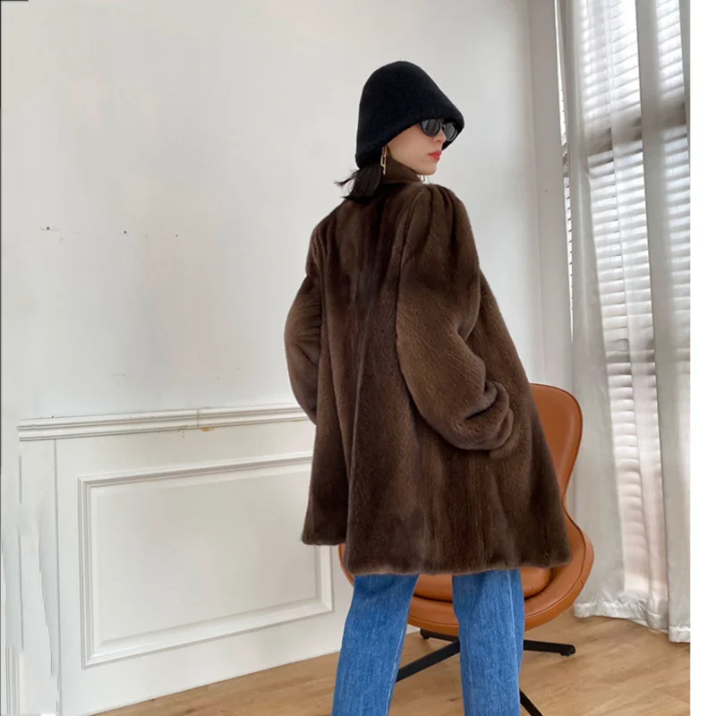 2023 New Fashion Real Mink Fur Women Long Coat Winter Warm Jacket For Women  Long  Plus Size Natural Female Mink Fur Jacket