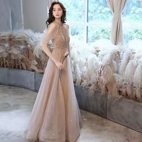 Champagne Dresses Elegant Women's Evening Dress New Banquet Style Bridesmaid Dress Fairy Quinceanera Dress Sukienki Customized