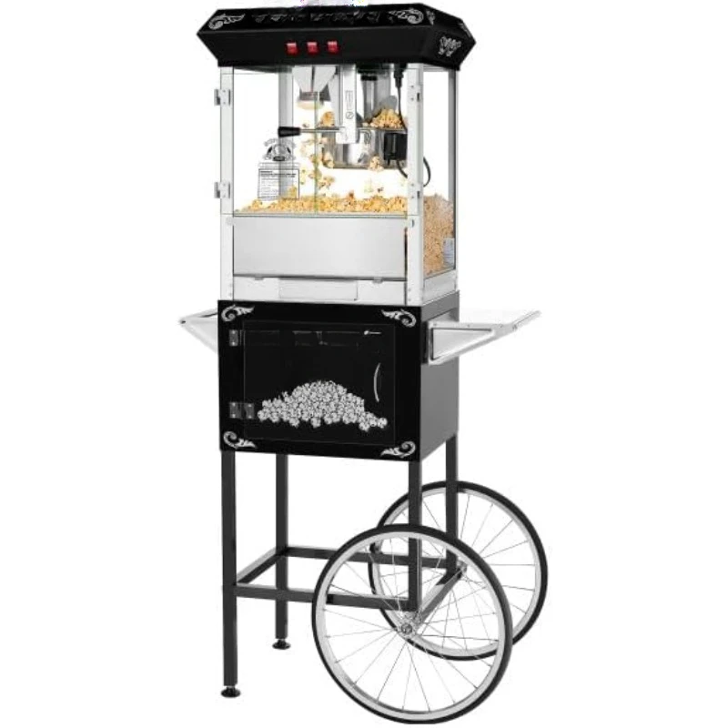 

Popcorn Machine with Cart Stainless-steel Heated Warming Deck (Black) Popcorn machine