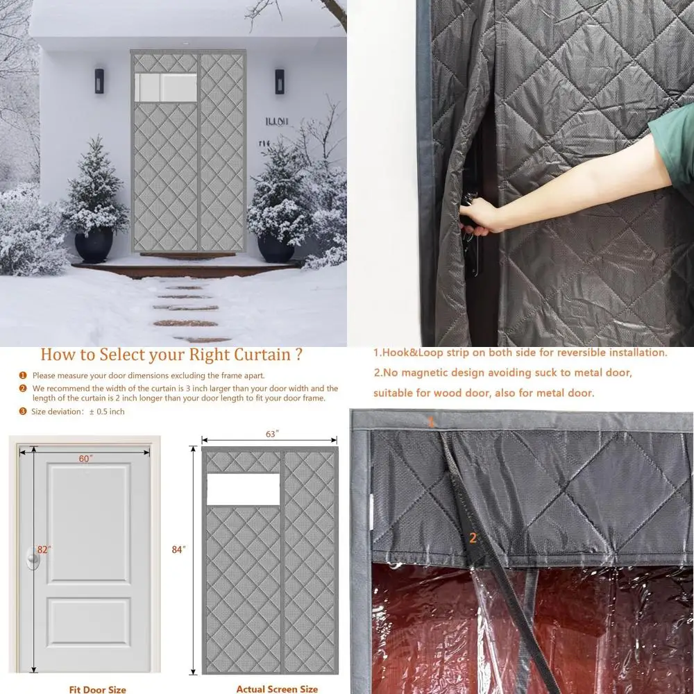 

Дверная занавеска с магнитной изоляцией, дверь 60x82, размер 63x84, боковое открытие, ромбово-серый узор