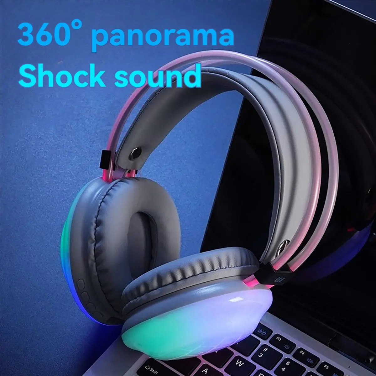 

Игровые наушники RISE-RGB, беспроводные Bluetooth-наушники, игровая гарнитура для киберспорта, компьютерные наушники с динамической подсветкой, розовые