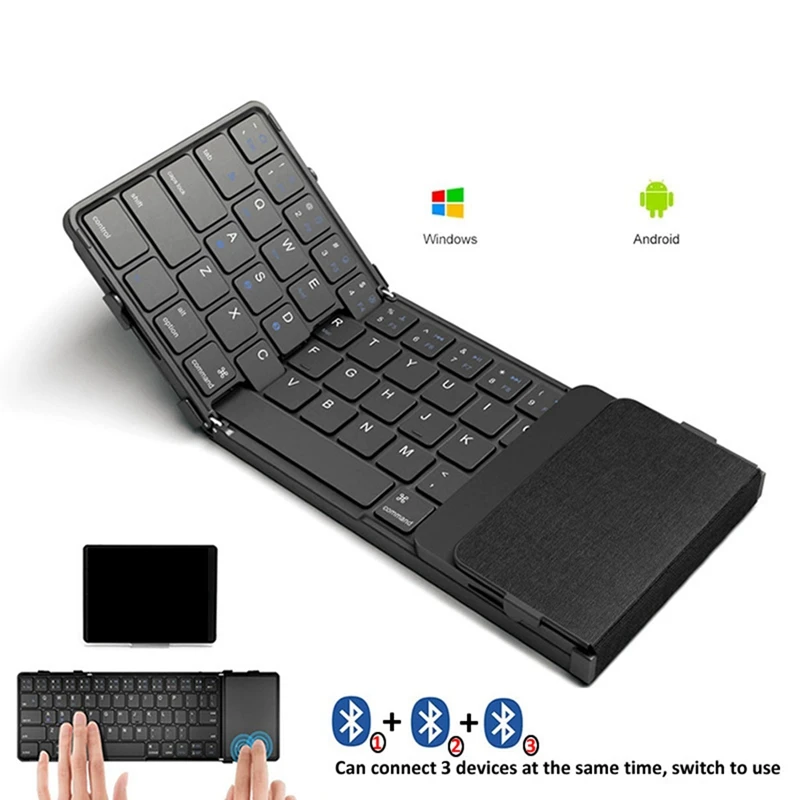 1 Piece Foldable Bluetooth Keyboard Tri-Folding Wireless Keyboard Black ABS For Windows IOS Android