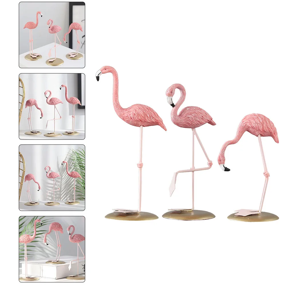 

3pcs Flamingo Statue Cartoon Resin Decor Lightweight Home Party Wedding Garden nament Sculpture Mini Model Smooth Fade